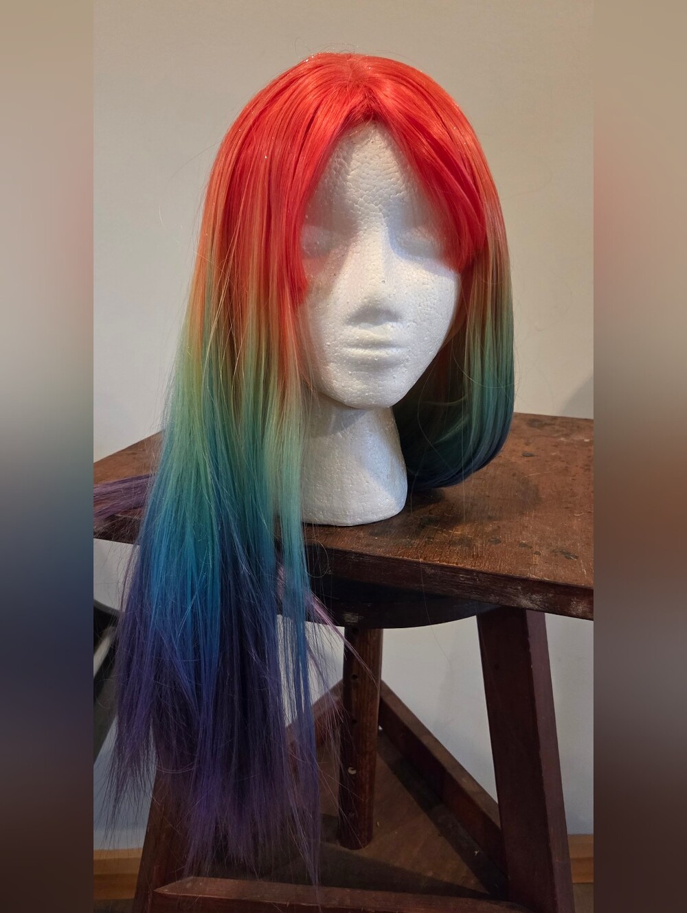 Multi-Color Rainbow Long Straight Wig - Vibrant Red to Purple